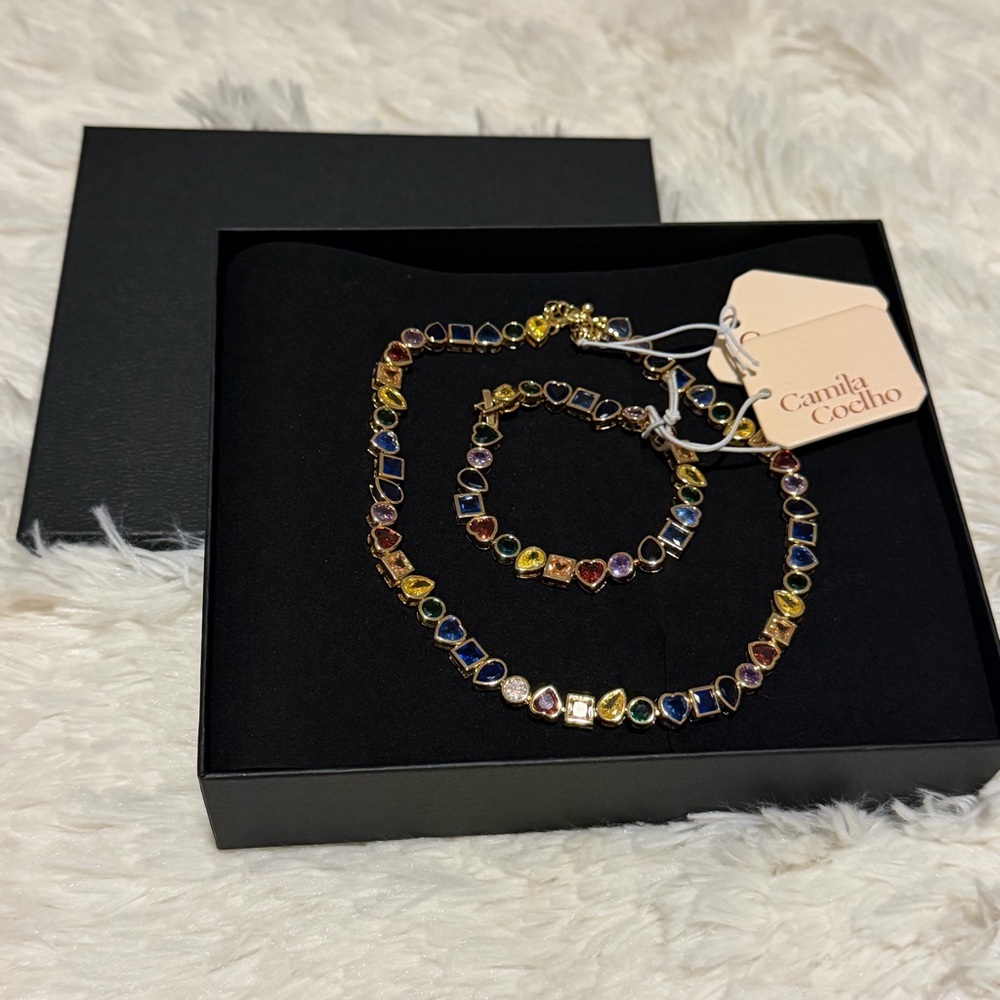 Viral Camila Coelho Vibrant Gemstone Necklace and Bracelet Set